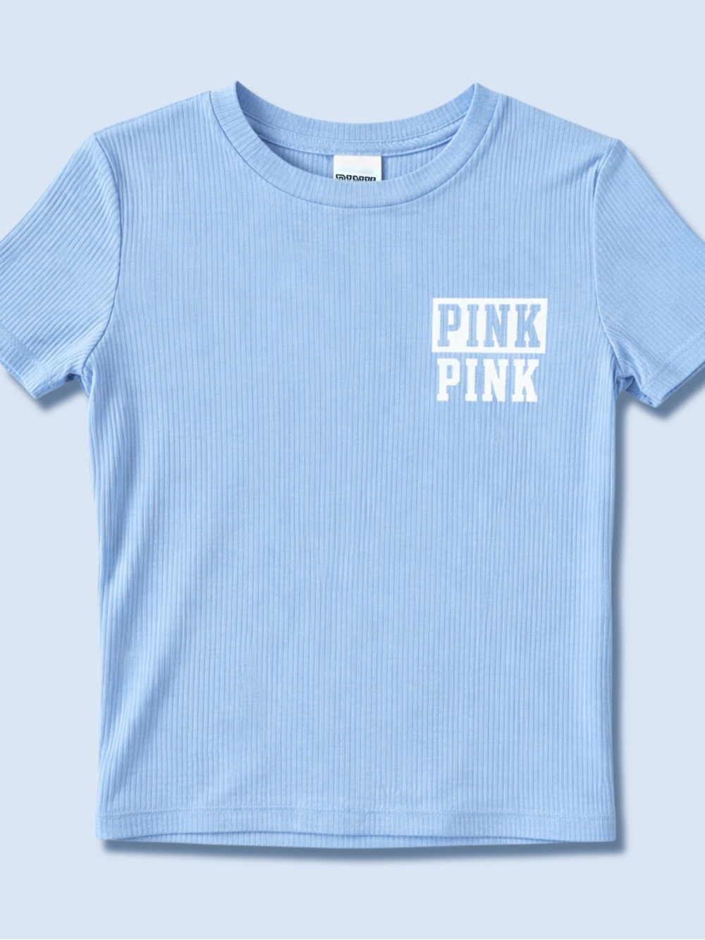 NWT Victoria’s Secret PINK Ribbed Baby Tee XS Classic Y2K Fit Light Blue Basic